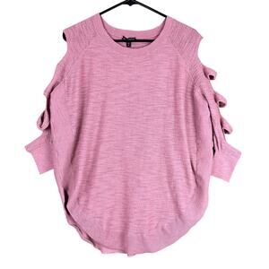 Express Womens Sweater Pink Knitted Cold Ladder Sleeve U Hem Small